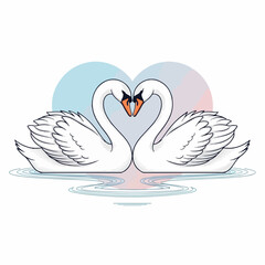 Fototapeta premium Beautiful heart shaped swan cartoon vector illustration