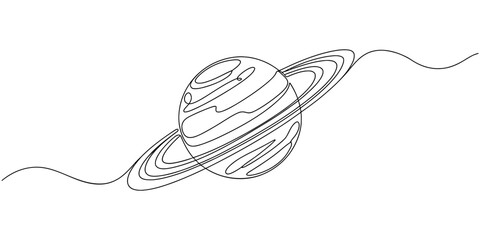 continuous one line drawing Vector illustration of Saturn planet with rings © SHANTO