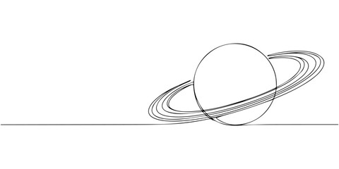 continuous one line drawing Saturn planet icon vector © SHANTO