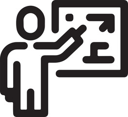 Obraz premium Teacher presenting information on whiteboard icon representing education and learning modern simple graphic design