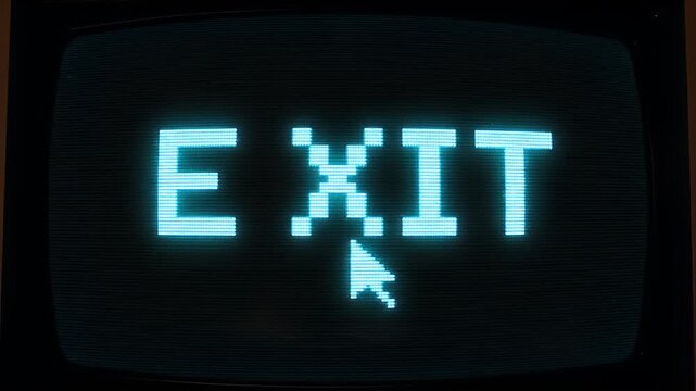 A video showcasing a computer screen with an exit sign on it