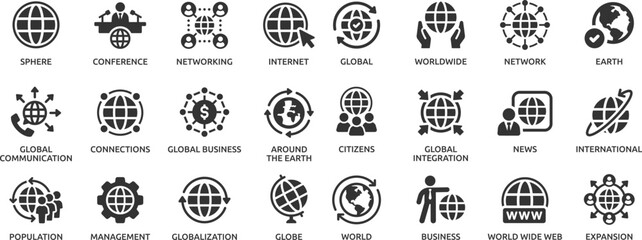 Worldwide icon set. Containing world, international, global, earth, network, sphere and globe. © Deloara