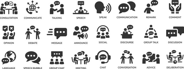 Speaking icon set. Communication icons collection. Containing discussion, speech bubble, talking, consultation and conversation icon © Deloara