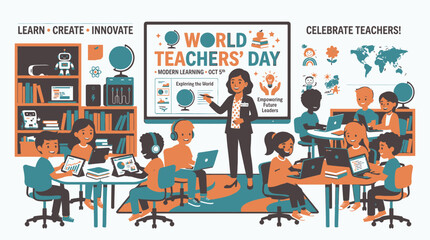 Fototapeta premium Celebrating World Teachers' Day in a Modern Classroom vector illustration