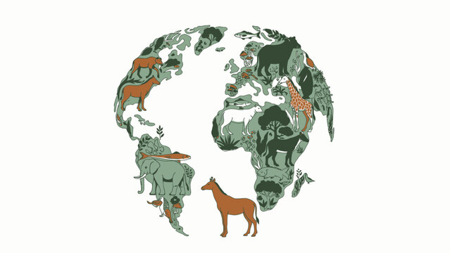 Earth Globe Map Made of Animals vector illustration