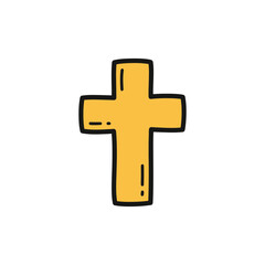 Fototapeta premium Simple Golden Cross with Black Outline on White vector illustration