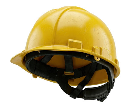 Durable yellow hard hat for construction workers, designed for industrial safety and essential head protection.