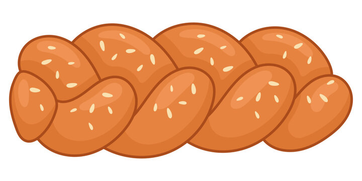 Golden braided bread loaf with sesame seeds vector illustration
