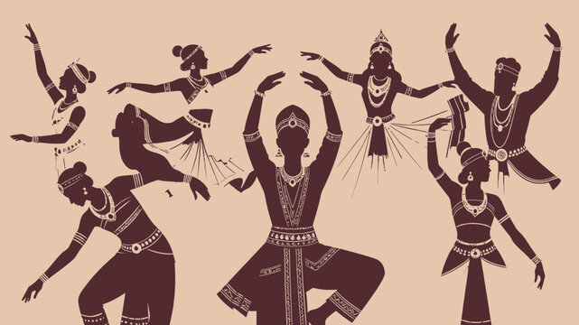 Indian Traditional Dance Silhouette Art vector illustration
