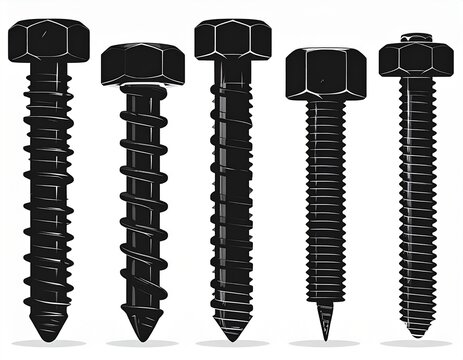Industrial Steel Bolt and Screw Silhouette Set for Construction Design