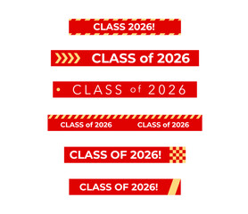 Class Off 2026 Seniour Year Graduation Red Lines. School Calendar Frame, Graduate Invitation Card Design, Congratulations Banner Template. School Grad Day Celebration Layout. Vector Illustration