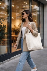 Fototapeta premium Stylish woman with tote bag