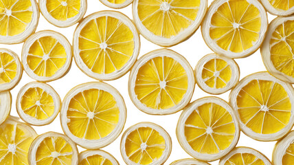 fresh lemon slices pattern isolated on white background juicy citrus fruit texture vibrant food backdrop design 