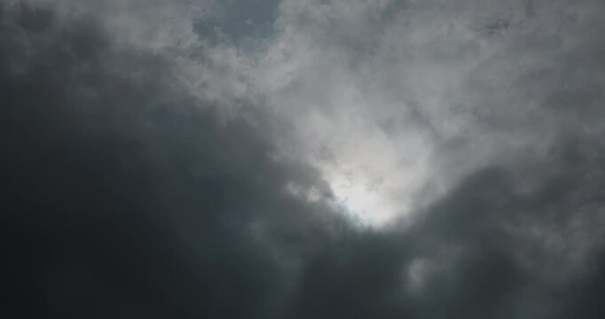 Movement of dark storm clouds obstructing the sun