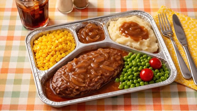 Classic TV dinner with meatloaf.