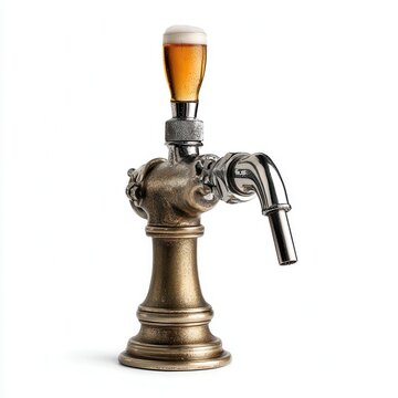 Craft beer tap with pint glass, showcasing fresh brew, located at a brewery during early evening hours