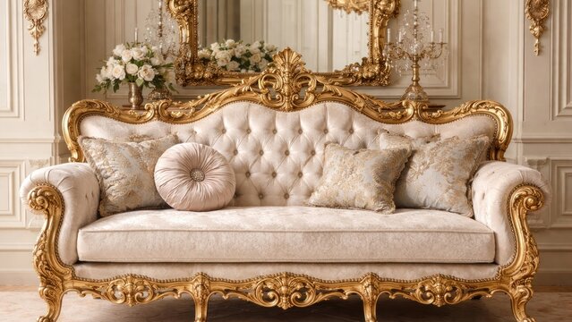 Luxurious ornate gold sofa elegance