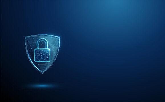 3d blue padlock in front of shield background.Secure access, privacy, digital safety, system protection, information security, trust and reliability concept.