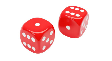 Two red dice isolated on transparent background with white dots