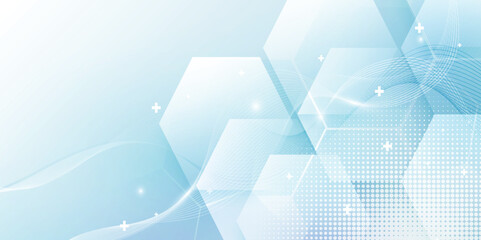 Abstract geometric hexagon shape and healthcare, technology digital hi tech concept background. Minimal vector stripes design. Modern simple texture graphic element. Smooth and clean subtle © Azahar