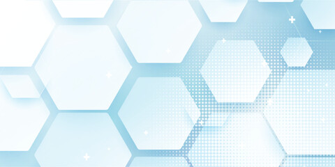 Abstract geometric hexagon shape and healthcare, technology digital hi tech concept background. Minimal vector stripes design. Modern simple texture graphic element. Smooth and clean subtle © Azahar