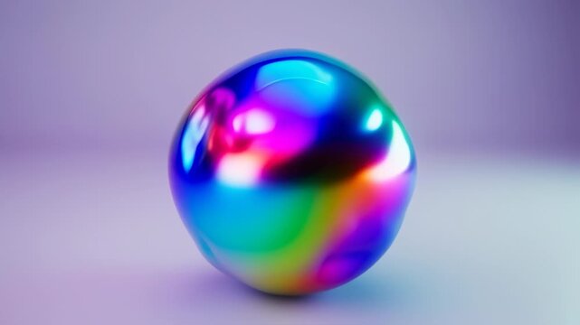 A shiny, orb-shaped object with a spectrum of colors reflecting across its smooth surface