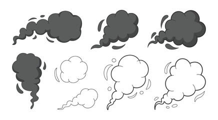 Obraz premium Smoke and Steam Cloud Vector Set, stylized dark gray and outline vapor illustrations