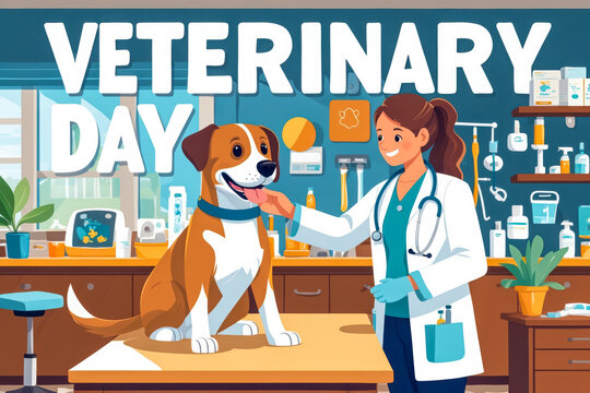 Banner poster postcard holiday veterinary day, pet health care veterinarian doctor AI Generative