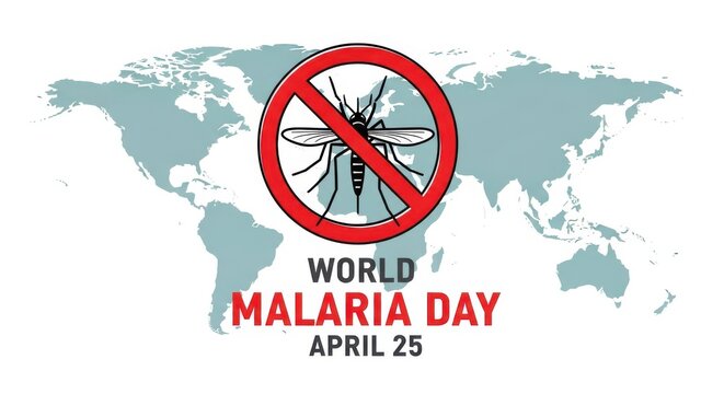 World malaria day poster with mosquito symbol on a map background