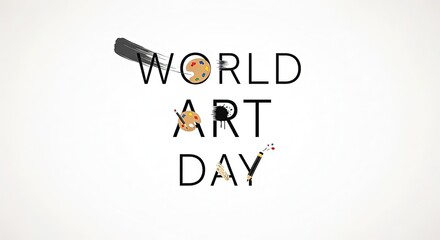 World Art Day celebration banner with colorful paintbrush isolated on transparent background