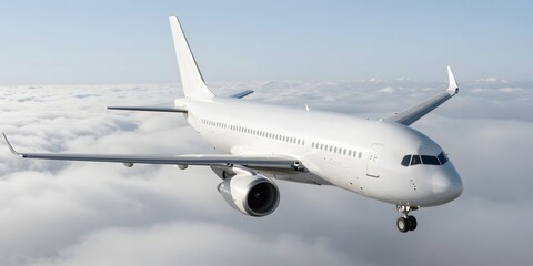 Obraz premium Commercial airplane soars above a vast sea of fluffy clouds on a bright day