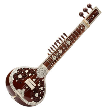 Beautifully crafted indian sitar isolated on transparent background, traditional musical instrument