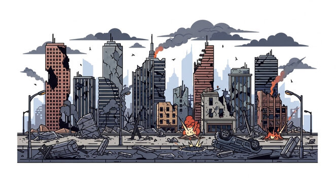 City Skyline After Dark Disaster.