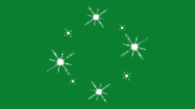 2D Stars twinkle like flash rays, White shining star light, Shining white light, sparkle star light, fast magic twinkle motion, cartoon blinking flat vector doodle glowing on green screen background