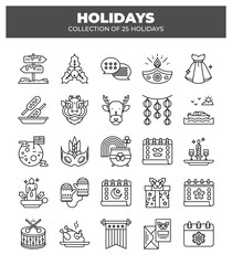 Collection of 25 Holidays. Festive Icons and Events