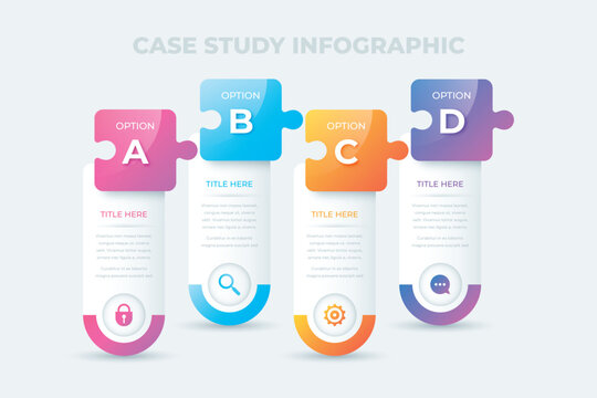 A colorful infographic template with four options for a case study presentation