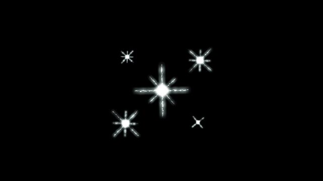 4k cartoon blinking stars light motion, glitter sparkle twinkling star animation, sparkle star light, fast magic twinkle motion, cartoon blinking flat vector doodle glowing on black screen background