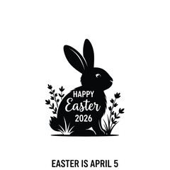 Fototapeta premium Easter 2026 celebration with happy rabbit and plants holiday graphic design