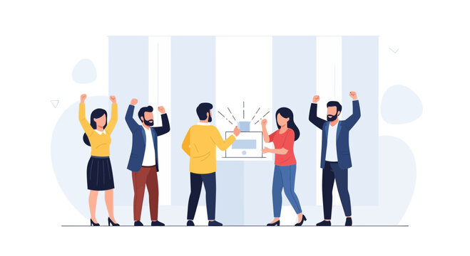 People celebrate voting success at polling station with ballot box