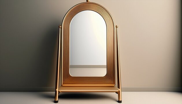 detailed and realistic 3d image of a arched rect full length mirror full body mirror with stand with an isolated background