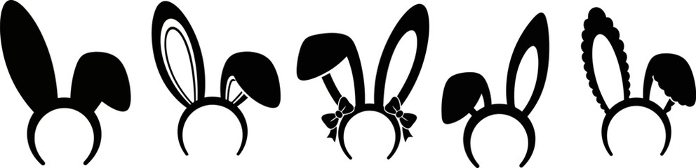 Various bunny ears headbands for costume and fashion accessories on white background © Afia