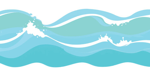 Obraz premium Simple blue waves with white foam splashes on white background with crashing wave with sea wave with ocean wave