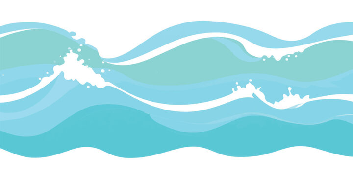 Simple blue waves with white foam splashes on white background with crashing wave with sea wave with ocean wave