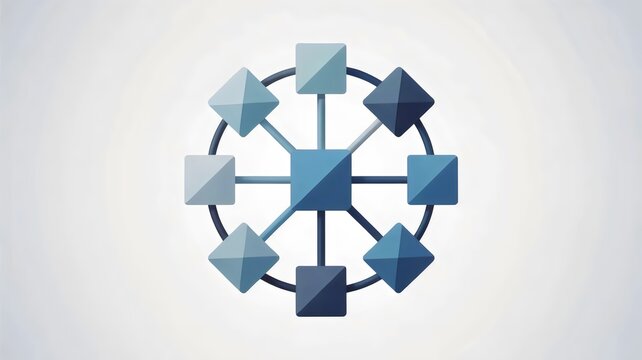 Circular network of blue square nodes &ndash; Ideal for teamwork, global collaboration, or business communication systems.