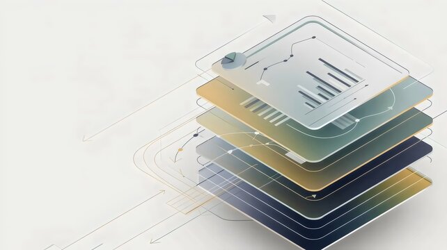 Cascading data panels with amber arrows &ndash; Suitable for business insights, complex data sets, or information hierarchy.
