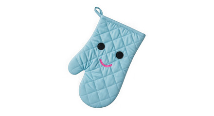 Cute blue smiling oven mitt isolated on transparent background