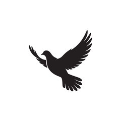Obraz premium Elegant black silhouette of a dove in flight with outstretched wings symbolizing peace and freedom