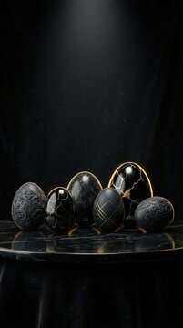 Luxury black and gold decorative eggs elegant design mysterious aesthetic