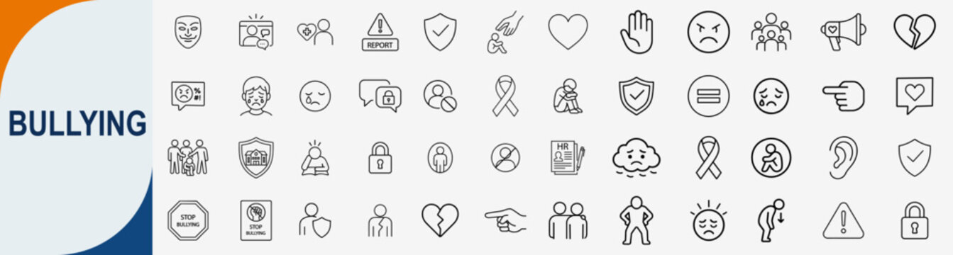 bullying awareness icons set, outline vector design