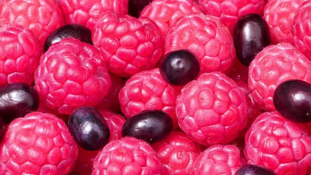 Vivid Magenta Fruit Macro Shot. Juicy Berries With Textured Drupelets For Food Presentation